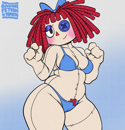 accessory blue_bow blue_bra blue_clothing blue_panties blue_underwear blush bow_ribbon bra clothed clothing curvy_figure doll eyelashes female female_humanoid glistening_eyelids hair hair_accessory hair_bow hair_ribbon long_eyelashes looking_at_viewer mole_on_pussy panties partially_clothed partially_clothed_female partially_clothed_humanoid pube_peek pubes rag_doll_(toy) red_hair ribbons seam_(sewing) simple_background slightly_chubby slightly_chubby_female smile solo thick_thighs underwear voluptuous voluptuous_female wide_hipped_female wide_hips yarn baconfetish'ntomato glitch_productions the_amazing_digital_circus ragatha_(tadc) animate_inanimate humanoid living_doll living_toy absurd_res hi_res