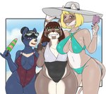 anthro beach big_breasts bikini blonde_hair blue_body blue_eyes blue_fur breasts brown_body brown_fur camel_toe cheek_tuft chest_markings claws clothing curvy_figure ears_through_headwear eyewear facial_markings facial_tuft female finger_claws fingerless_(marking) food fur gem glasses green_eyes group group_photo hair hair_bun head_markings inner_ear_fluff jewelry markings multicolored_body multicolored_fur necklace pearl_(gem) pearl_necklace popsicle seaside slightly_chubby slightly_chubby_anthro slightly_chubby_female smile sunglasses swimwear thick_thighs thigh_gap trio tuft two-piece_swimsuit two_tone_body two_tone_fur voluptuous wide_hips yellow_eyes odd_lee0 gwenevere_dooley marie_liang_lei samantha_flores mammal colored digital_drawing_(artwork) digital_media_(artwork) hi_res portrait three-quarter_portrait