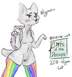 alternate_form anthro anthrofied backpack blush breasts clothing female food food_print fur genitals grey_body grey_fur legwear multicolored_clothing navel pussy rainbow rainbow_clothing small_breasts solo stockings wide_hips caprice_art nyan_cat_(copyright) pop-tarts nyan_cat domestic_cat felid feline felis mammal 2020 digital_media_(artwork) meme