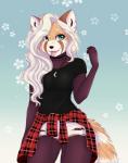 anthro clothed clothing female freckles green_eyes hair solo tongue tongue_out torn_clothing white_hair thecatnamedfish tammy_fairfield ailurid mammal red_panda hi_res