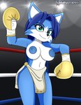 anthro areola big_breasts biped blue_body blue_eyes blue_fur blue_hair bottomwear boxing_gloves breasts clothed clothing female female_anthro fighting_ring fur gloves hair handwear loincloth navel nipples raised_hand solo topless topless_anthro topless_female white_body white_fur yellow_clothing yellow_gloves yellow_handwear toyminator900 nintendo star_fox krystal_(star_fox) canid canine fox mammal digital_media_(artwork) hi_res