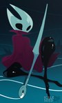 black_body cloak clothing crossed_legs female glistening glistening_body red_clothing sitting solo weapon ickleseed hollow_knight team_cherry hornet_(hollow_knight) arthropod humanoid hi_res