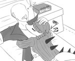 alarm_clock anthro bald beanie bed bedroom clock clothing cuddling duo eyes_closed female furniture hat headgear headwear human_on_anthro inside interspecies jacket long_tail male male/female on_bed sleeping snout sound_effects spiked_tail spikes spikes_(anatomy) sweater tail topwear vowelless vowelless_sound_effect zzz jacket_ignites cavemanon_studios snoot_game anon_(snoot_game) erin_(snoot_game) dinosaur human mammal prehistoric_species reptile scalie 2024 black_and_white hi_res monochrome watermark