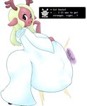 after_vore anthro belly big_belly blonde_hair butt clothing dress duo female female_pred female_prey freckles hair huge_belly overweight simple_background text vore white_background white_clothing white_dress andeddo3boo nightmarebros deltarune undertale_(series) noelle_holiday susie_(deltarune) deer mammal new_world_deer reindeer 2021 absurd_res hi_res