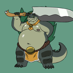 anthro belly belt big_belly bottomwear claws clothing greatsword loincloth male nipples overweight overweight_male scarf solo_focus weapon landon_starz brawlhalla mythology imugi_(brawlhalla) dragon mythological_creature mythological_scalie reptile scalie turtle 1:1 hi_res
