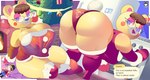 anthro appliance bent_over big_butt biped breasts butt christmas_tree clothed clothing detailed_background dialogue eyelashes female hair holidays inside kitchen_appliance legwear looking_at_viewer looking_back oven panties plant pupils smile solo speech_bubble text thick_thighs thigh_highs three-quarter_view tree underwear aerth animal_crossing christmas nintendo tammy_(animal_crossing) bear mammal absurd_res hi_res