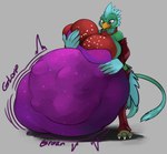 abdominal_bulge anthro anthro_pred beak belly big_belly big_breasts blue_body blue_feathers bra breasts brown_eyes clothing feathers feet female green_body green_feathers holding_belly holding_breast huge_belly huge_breasts hyper hyper_belly legwear looking_down_at_belly looking_down_at_self markings multicolored_body multicolored_feathers neck_tuft obese overweight red_body red_feathers simple_background solo sound_effects spots spotted_markings standing tail tail_feathers talons tight_clothing toes tuft underwear vore winged_arms wings yellow_beak robomax avian bird hi_res