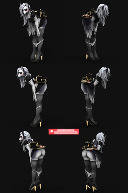 anthro bent_over blush butt claws clothed clothing clothing_around_legs female food food_fetish food_in_pussy food_insertion food_play footwear forniphilia hair high_heels improvised_sex_toy legwear maid_uniform panties panties_around_legs paws penetration red_eyes shoes simple_background solo standing stockings tail text thigh_highs underwear underwear_around_legs uniform vaginal vaginal_penetration bambookat hellaverse helluva_boss mythology loona_(helluva_boss) canid canid_demon canine demon hellhound mammal mythological_canine mythological_creature 2:3 3d_(artwork) 3d_model_showcase absurd_res digital_media_(artwork) english_text hi_res