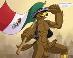 anthro athletic balls beak big_balls big_penis brown_body clothed clothing foreskin genitals hat headgear headwear male mexican_flag nipples partially_clothed pecs penis solo speech_bubble text vein veiny_penis eaglerick rick_(eaglerick) accipitrid accipitriform avian bird eagle spanish_text translated