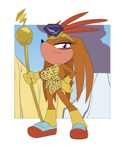 big_breasts breasts crown emerald_(gem) eyelashes female fur gem headgear leopard_print_clothing orange_body orange_fur purple_eyes solo staff hardtones sega sonic_adventures sonic_the_hedgehog_(comics) sonic_the_hedgehog_(series) princess_alucion echidna mammal monotreme 4:5 hi_res