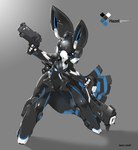 ambiguous_gender anthro grey_background gun holding_gun holding_object holding_ranged_weapon holding_weapon machine male open_mouth ranged_weapon simple_background solo weapon totem.v tysontan cc-by-nc creative_commons azure_hazel android lagomorph leporid mammal rabbit robot alternate_version_at_source source_request