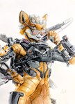 anthro eyewear female glasses hand_on_glasses hand_on_hip smile smiling_at_viewer solo warrior ichinoseura apex_legends electronic_arts respawn_entertainment canid canine fox mammal absurd_res hi_res traditional_media_(artwork)