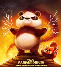ambiguous_gender angry beady_eyes black_body black_eyes black_fur duo electricity fur humor lightning open_mouth pawpads pun text visual_pun white_body white_fur piper_thibodeau ailurid bear giant_panda mammal red_panda 2019 digital_media_(artwork) digital_painting_(artwork) painting_(artwork) url