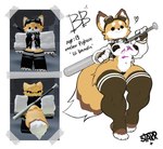 2023 4_toes 5_fingers anthro asian_clothing athletic athletic_anthro athletic_female baseball_bat bat_(object) bb_(starreuges) bell bell_collar belly black_clothing black_eyes black_footwear black_hands black_legwear black_nose black_pawpads black_socks black_thigh_highs black_thigh_socks breasts brown_ear_tips brown_feet canid canine character_name cheek_tuft circle_eyebrows claws clothed clothing collar dipstick_ears dipstick_tail ear_markings east_asian_clothing english_text eyebrows eyewear facial_tuft feet female female_anthro fingers fluffy fluffy_tail footwear fur goggles grey_collar heart_symbol hi_res holding_baseball_bat holding_object jacket japanese_clothing leg_tuft legwear letterman_jacket maebari mammal markings missing_texture multi_tone_tail multicolored_body multicolored_ears multicolored_fur navel open_clothing open_jacket open_topwear pasties pawpads reference_image roblox signature simple_background smile socks solo spiked_collar spikes starreuges tail tail_markings tan_body tan_ears tan_fur tan_tail tan_tuft text thick_thighs thigh_highs thigh_socks thigh_tuft toeless_footwear toeless_legwear toeless_socks toes topwear tuft two_tone_body two_tone_ears two_tone_fur white_background white_belly white_breasts white_eyebrows white_fingers white_inner_ear white_muzzle white_tail_tip white_toes wide_hipped_female wide_hips