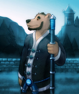 anthro beard biped black_nose brown_beard brown_body brown_facial_hair brown_fur brown_hair clothed clothing detailed_background evergreen_tree facial_hair fur hair holding_object holding_weapon humanoid_hands low_wall male orange_body orange_fur outside pine_tree plant solo standing stone_wall tree wall_(structure) weapon de2w bear mammal 2015 digital_media_(artwork) half-length_portrait portrait