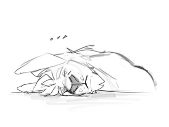 anthro chin_tuft ellipsis eyebrows facial_tuft hair long_ears lying male male_anthro mouth_closed narrowed_eyes nude on_front short_hair simple_background solo tired tuft solaxe_(artist) solaxe kangaroo macropod mammal marsupial 4:3 hi_res monochrome sketch