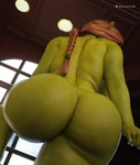 back_boob back_dimples back_rolls big_breasts big_butt breasts butt crown female green_body hair headgear low-angle_view not_furry nude rear_view red_hair slightly_chubby solo thick_thighs tiara wide_hips apone3d dreamworks shrek_(series) princess_fiona humanoid ogre 3d_(artwork) digital_media_(artwork) hi_res