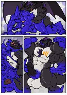4_arms abs all_fours anthro back_wings balls biceps big_balls big_penis bodily_fluids chest_tattoo chest_tuft cum duo erection flexing from_behind_position genital_fluids genitals glans goo_transformation growth hair hand_on_hip hand_on_penis huge_balls huge_penis leaking_cum long_tail looking_pleasured male male/male masturbation merging multi_arm multi_limb muscle_growth muscular muscular_arms muscular_legs muscular_male pecs penis sex smile spikes tail tattoo tongue tongue_out transformation transformation_sequence tuft vein veiny_penis wings trencalos dragon_ball dragon_ball_super engis_(trencalos) aquatic fish goo_creature shark comic hi_res