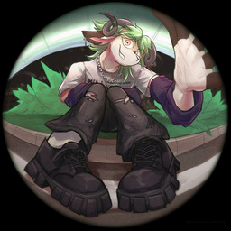 ambiguous_gender anthro armwear camera clothing costume fashion fisheye_lens holding_camera holding_object jewelry necklace solo mynameiscomic prada bovid caprine goat mammal 1:1 hi_res nonbinary_(lore)