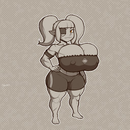 big_breasts breasts camel_toe cleavage_cutout clothing cutout eye_patch eyewear female genitals hand_on_hip huge_breasts humanoid_pointy_ears light_body light_skin mouth_closed muscular muscular_female nipple_outline nipples pointy_ears scar shortstack shortstack_female solo swimwear thick_thighs twintails_(hairstyle) two-piece_swimsuit vulva freepancakes final_fantasy final_fantasy_xiv square_enix athenia_adominian humanoid lalafell mammal 1:1 hi_res