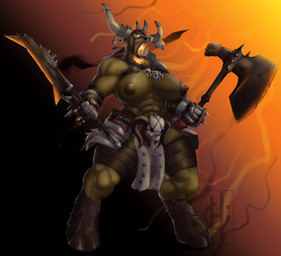 abs anthro armor axe biceps big_breasts bottomwear breasts clothing crossgender dual_wielding facial_piercing female gauntlets gloves handwear holding_object holding_weapon hooves horn loincloth melee_weapon mtf_crossgender muscular muscular_anthro muscular_female muscular_thighs nose_piercing nose_ring open_mouth piercing ring_piercing serratus solo triceps weapon heid_(artist) european_mythology greek_mythology mythology warhammer_(franchise) warhammer_fantasy taurox_the_brass_bull beastman_(warhammer) bovid bovine mammal minotaur 2021 absurd_res digital_media_(artwork) hi_res