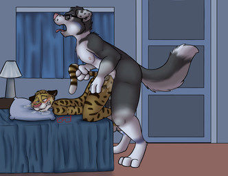 3_toes 4_fingers all_fours anal anal_penetration anthro anthro_on_anthro anthro_penetrated anthro_penetrating anthro_penetrating_anthro arched_back arm_tuft ass_up bed bedding blush bodily_fluids brown_body brown_fur brown_spots brown_stripes brown_tail butt butt_grab cheek_tuft chest_tuft clenched_teeth countershade_face countershade_tail countershade_torso countershading cum cum_on_bed cum_on_butt cum_on_face cum_on_self curtains dipstick_tail doggystyle dominant dominant_male door drunk duo ears_down eyebrows eyes_closed eyewear facial_tuft fangs feet femboy fingers floppy_ears from_behind_position fur furniture genital_fluids glasses gloves_(marking) grey_body grey_fur grey_spots grey_tail half-closed_eyes hand_on_butt head_tuft interspecies lamp looking_pleasured lying male male/male male_penetrated male_penetrating male_penetrating_male markings messy multicolored_body multicolored_fur multicolored_tail narrowed_eyes nipples nude on_bed on_front open_mouth orgasm_face penetration penile penile_penetration penis_in_ass pillow pink_nipples pink_nose pink_tongue pivoted_ears questionable_consent sex shoulder_tuft snout spots spotted_body spotted_fur standing striped_markings striped_tail stripes submissive submissive_male substance_intoxication tail tail_grab tail_markings teeth toeless_(marking) toes tongue tongue_out tuft two_tone_body two_tone_fur two_tone_tail white_body white_fur white_tail window rotten_robbie elle_(elazul) sharako_cloudcat border_collie canid canine canis clouded_leopard collie domestic_dog felid herding_dog mammal pantherine pastoral_dog sheepdog 2017 absurd_res digital_media_(artwork) hi_res