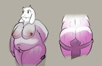 ambiguous_gender anthro belly big_belly big_breasts big_butt bodily_fluids breasts butt chest_tuft crotch_tuft dripping duo face_in_ass faceless_ambiguous faceless_character female female/ambiguous fur fur_tuft grey_background horn larger_female long_ears nipples nude overweight overweight_anthro overweight_female simple_background size_difference smaller_ambiguous sweat tuft white_body white_fur oxkingky undertale_(series) toriel boss_monster_(undertale) bovid caprine goat human mammal 2024