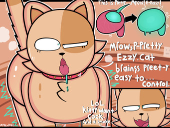 all_fours brain brown_body collar dot_eyes duo ellipsis exclamation_point female feral leg_markings markings open_mouth organs possession simple_eyes socks_(marking) text tongue tongue_out conditional_dnp mykendyke cheesepuff_(mykendyke) tammy_(mykendyke) domestic_cat felid feline felis ghost mammal spirit 4:3 absurd_res english_text hi_res