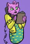 anthro cardigan clipboard clothing cord dress dual_holding electronics female green_eyes holding_clipboard holding_object holding_writing_utensil jewelry landline_phone necklace pattern_clothing pattern_dress phone pink_nose print_clothing print_dress simple_background solo wired_phone writing_utensil ink_pocket bojack_horseman netflix princess_carolyn domestic_cat felid feline felis mammal 2016 hi_res