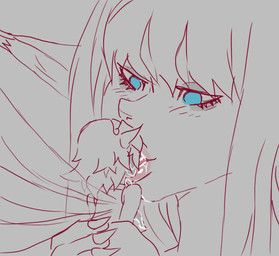 back_wings bangs blinking blue_eyes blush blush_lines bodily_fluids carrying_another carrying_partner clothing dragonfly_wings drooling duo excessive_saliva extreme_size_difference eyelashes eyes_closed face_lick female female/female female_humanoid fingernails fingers french_kissing hair humanoid_on_humanoid humanoid_pointy_ears insect_wings interspecies kissing licking lips long_hair micro nails nipple_outline nipples_becoming_erect not_furry pink_lips pink_tongue pointy_ears saliva saliva_on_breasts saliva_on_face saliva_on_tongue saliva_string short_hair size_difference tongue tongue_out topwear translucent translucent_wings wings ungulatr metaphor:_refantazio eiselin_burchelli_meijal_hulkenberg gallica_(metaphor:_refantazio) elf fairy humanoid 2d_animation animated frame_by_frame no_sound short_playtime sketch spot_color video
