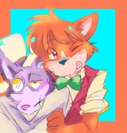 anthro clothing duo japanese kissing male male/male simple_background kototani_kaiki sherlock_hound_(series) moriarty_(sherlock_hound) sherlock_hound canid canine canis domestic_dog mammal wolf