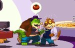 anthro bottomwear clothing detailed_background duo eyes_closed food fruit hat headgear headwear kemono licking male necktie overweight overweight_male pants plant shirt surprised tomato tongue tongue_out topwear nanadragon4 brok_the_investigator cowcat_games brok_(brok_the_investigator) dr._mink alligator alligatorid crocodilian mammal mink mustelid musteline reptile scalie true_musteline 2024