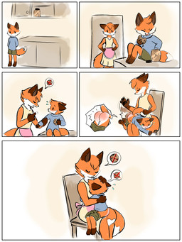 angry anthro bodily_fluids bottomwear bottomwear_down butt butt_slap clothed clothing comforting corporal_punishment crying cuddling discipline dress duo female hug kitchen male male/female motherly on_knee on_lap pants pants_down parenting partially_clothed punishment reddened_butt scolding sitting_on_lap slap spank_marks spanked_butt spanking tail tail_grab tail_hug tears thief underwear underwear_down young young_male angelfox canid canine fox mammal 3:4 comic mother_(lore) mother_and_child_(lore) mother_and_son_(lore) parent_(lore) parent_and_child_(lore) parent_and_son_(lore) son_(lore)