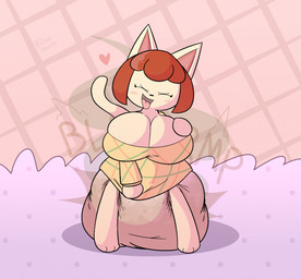 anthro big_breasts big_diaper blush breasts clothed clothing diaper excessive_feces eyes_closed feces female hair hand_on_breast hand_on_diaper heart_symbol huge_breasts huge_diaper hyper hyper_diaper hyper_feces hyper_soiling looking_pleasured open_mouth pooping red_hair soiled_diaper soiling soiling_diaper solo stink_fumes touching_diaper unclean_diaper used_diaper using_diaper dummydoodles animal_crossing nintendo felicity_(animal_crossing) felid mammal