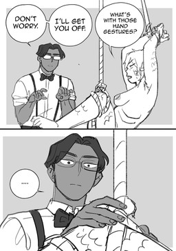 bdsm bondage bound clothed clothing duo eyewear female gills glasses hair male nipples not_furry nude rope scales speech_bubble text starfleetrambo edward_(starfleetrambo) oskar_(starfleetrambo) animal_humanoid human humanoid mammal marine marine_humanoid oarfish_humanoid siren digital_media_(artwork) hi_res sketch trans_(lore) trans_man_(lore)