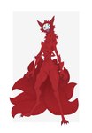 2024 4_arms 9_tails absurd_res anthro biped black_sclera canid canine claws daji demon digitigrade dktorzi featureless_crotch female fluffy fluffy_tail fox front_view head_tuft hi_res jiang_ziya looking_at_viewer mammal multi_arm multi_limb multi_tail nude open_mouth red_body red_eyes simple_background solo standing tail teeth toe_claws tongue tuft