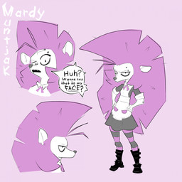 alternative_fashion angry anthro big_hair boots bottomwear breasts clothed clothing eyebrow_piercing eyeliner facial_piercing female footwear frown grumpy hair hands_on_hips leather leather_boots leather_clothing leather_footwear legwear looking_at_viewer maid_apron maid_uniform makeup multiple_angles necktie open_mouth pattern_clothing pattern_legwear pattern_stockings piercing punk purple_hair rolled_up_sleeves scowl shoes solo stockings striped_clothing striped_legwear striped_stockings stripes text thigh_highs topwear uniform mardymuntjak heidi_(mardymuntjak) eulipotyphlan hedgehog mammal 2025 english_text hi_res