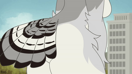 anthro black_body black_feathers breasts butt butt_focus city city_background day faceless_anthro faceless_character faceless_female faceless_macro feathers female female_anthro fur grey_body grey_feathers grey_fur hip_sway macro macro_anthro macro_female non-mammal_breasts nude nude_anthro nude_female nude_macro plant sky solo tail tail_feathers white_body white_feathers white_fur tinyivy joy_(shammy) avian bird owl 16:9 2025 2d_animation animated colored digital_drawing_(artwork) digital_media_(artwork) frame_by_frame loop signature widescreen
