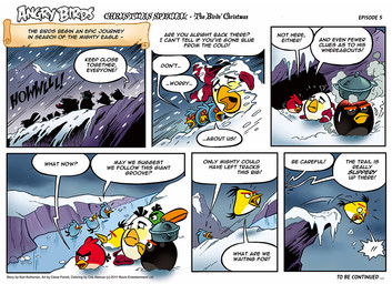 blizzard_(weather) cliff dialogue falling female group howl ice male mountain snow winter cesar_ferioli angry_birds rovio_entertainment sega bomb_(angry_birds) chuck_(angry_birds) hal_(angry_birds) matilda_(angry_birds) red_(angry_birds) the_blues_(angry_birds) waddling_head 2011 comic official_art tagme