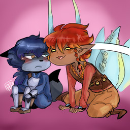 anthro armor black_body black_fur black_hair blue_eyes braided_hair brown_eyes chibi clothing dark_body dark_skin duo fur hair heterochromia horn male male/male multi_tail ponytail red_hair simple_background simple_eyes spiked_tail spikes spikes_(anatomy) tail yellow_eyes medusalewdles asian_mythology east_asian_mythology mythology sasha_volkov theo_lin animal_humanoid canid canine dragon dragon_humanoid fox fox_spirit humanoid mammal mythological_creature mythological_scalie scalie 1:1 shaded simple_shading