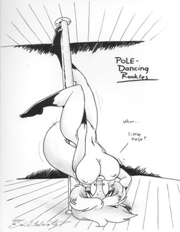 3_toes anthro asking_viewer big_breasts bodily_fluids breasts dancing feet female fur gloves_(marking) hand_between_legs hand_on_ground hanging_breasts leg_markings legs_in_air looking_at_viewer markings motion_lines naturally_censored navel nipple_tuft nude performance plantigrade pole pole_between_legs pole_dancing socks_(marking) solo stage stripper_pole sweat sweatdrop tail text toes tuft under_boob upside_down eric_schwartz sheila_vixen canid canine fox mammal 2004 english_text graphite_(artwork) marker_(artwork) mixed_media monochrome signature traditional_media_(artwork)