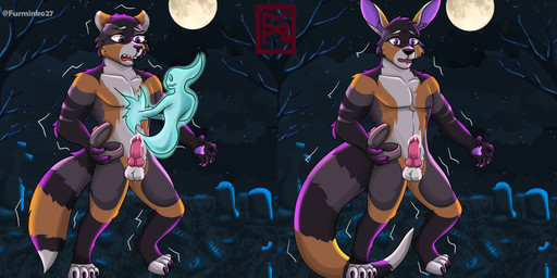 anthro balls duo erection genitals holidays knot knotted_penis male penis possession solo transformation transformation_sequence transformation_through_possession furminko27 halloween ych_(character) kangaroo macropod mammal marsupial mustelid otter spirit 2:1 absurd_res comic hi_res sequence