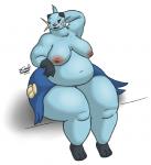 anthro belly big_belly breasts female nipples obese obese_anthro obese_female overweight overweight_anthro overweight_female simple_background solo thick_thighs white_background bbwpokedex eddy_okapi nintendo pokemon dewott generation_5_pokemon pokemon_(species)