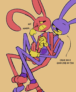 anthro balls blush bodily_fluids clone clothed clothing duo erection genital_fluids genitals gloves handjob handwear humanoid_genitalia humanoid_penis male male/male nude penile penis purple_body selfcest sex shy simple_background smile square_crossover teeth text notsafeforwanking glitch_productions the_amazing_digital_circus evil_jax_(tadc) jax_(tadc) canid canine humanoid lagomorph leporid mammal rabbit absurd_res digital_media_(artwork) english_text hi_res