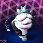 anthro belly big_belly big_breasts big_butt blue_hair breasts butt female hair heavy huge_breasts huge_thighs machine morbidly_obese morbidly_obese_anthro morbidly_obese_female obese obese_anthro obese_female open_mouth overweight overweight_anthro overweight_female simple_background smile solo thick_thighs weapon whip wide_hips wenisberry deltarune undertale_(series) tasque_manager felid feline felis mammal robot 1:1 hi_res