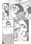 anthro bear bodily_fluids canid canine canis comic domestic_dog greyscale hi_res kissing male male/male mammal monochrome obese overweight pounce saliva surprise takagi_kyou