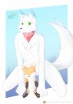 absurd_res anthro blue_body blue_fur canid canine canis fur green_eyes hi_res leokato male mammal patreon patreon_logo plushie smile solo standing text url white_body white_fur wolf