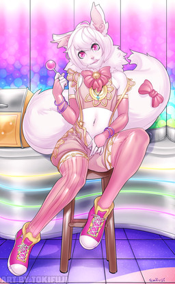 accessory alternative_fashion anthro arm_warmers armwear bell big_tail bow_(feature) bow_accessory bow_ribbon bracelet candy chest_tuft clothed clothing countershading crossdressing dessert erection femboy food foreskin furgonomics genitals humanoid_genitalia humanoid_penis j-fashion jewelry kemono leg_warmers legwear looking_at_viewer male partially_retracted_foreskin penis penis_poking_out pink_clothing pink_eyes ribbons solo tail tail_accessory tail_bow tail_ribbon teasing text tongue tongue_out tuft tokifuji domestic_cat felid feline felis mammal 2013 colorful_theme digital_media_(artwork) digital_painting_(artwork) hi_res painting_(artwork) pink_theme
