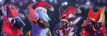 blep christmas_clothing christmas_headwear clothing collar fur group hat headgear headwear holidays horn inner_ear_fluff looking_at_viewer machine neck_tuft santa_hat smile tongue tongue_out tuft visor miraoff christmas festive_winter protogen hi_res