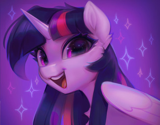 female feral hair_strands horn looking_at_viewer smile smiling_at_viewer solo sparkles wings vensual99 friendship_is_magic hasbro my_little_pony mythology twilight_sparkle_(mlp) equid equine mammal mythological_creature mythological_equine unicorn winged_unicorn headshot_portrait hi_res portrait